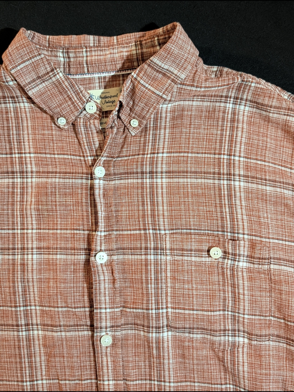Weatherproof Vintage Men's Red Plaid Linen Shirt Short Sleeve XXL